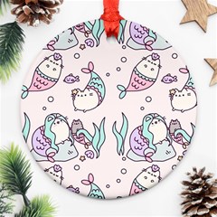 Cartoon Cat Cute Animal Design Drawing Illustration Kawaii Round Ornament (two Sides) by Grandong