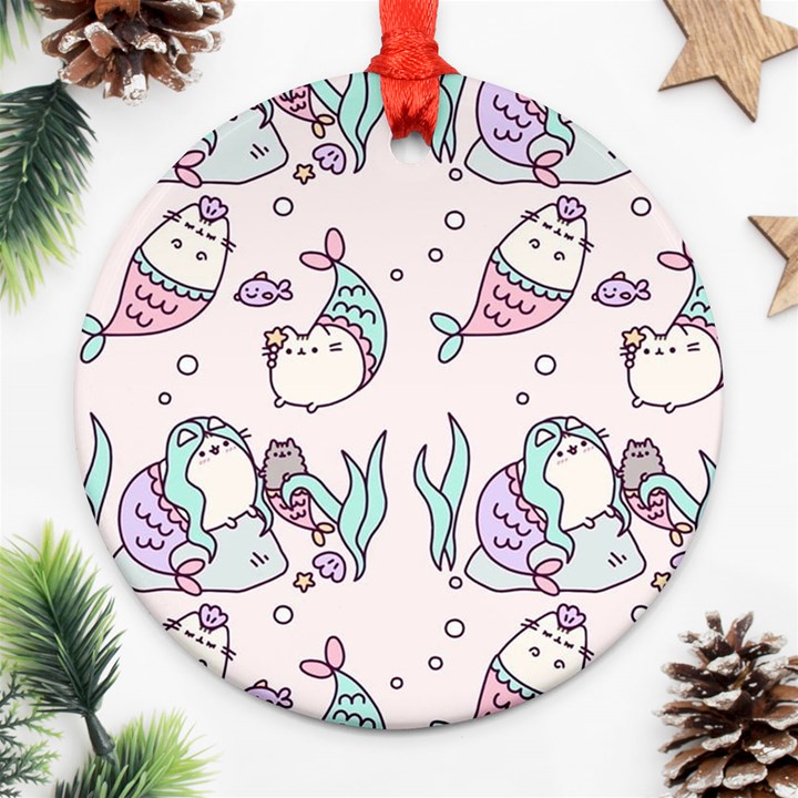 Cartoon Cat Cute Animal Design Drawing Illustration Kawaii Round Ornament (Two Sides)