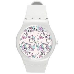 Cartoon Cat Cute Animal Design Drawing Illustration Kawaii Round Plastic Sport Watch (m) by Grandong