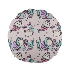 Cartoon Cat Cute Animal Design Drawing Illustration Kawaii Standard 15  Premium Flano Round Cushions