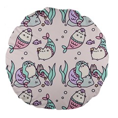 Cartoon Cat Cute Animal Design Drawing Illustration Kawaii Large 18  Premium Flano Round Cushions