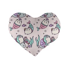 Cartoon Cat Cute Animal Design Drawing Illustration Kawaii Standard 16  Premium Flano Heart Shape Cushions