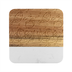 Cartoon Cat Cute Animal Design Drawing Illustration Kawaii Marble Wood Coaster (square) by Grandong