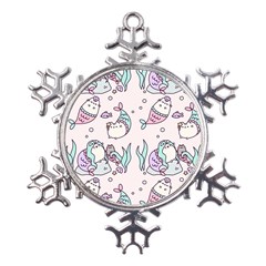 Cartoon Cat Cute Animal Design Drawing Illustration Kawaii Metal Large Snowflake Ornament by Grandong