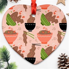 Doodle Yakisoba Seamless Pattern Background Cartoon Japanese Street Food Heart Ornament (two Sides) by Grandong