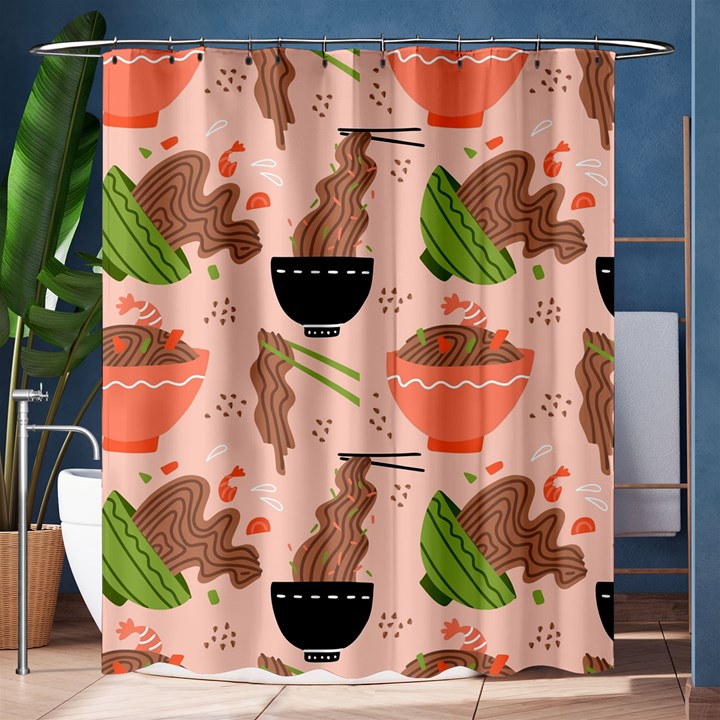 Doodle Yakisoba Seamless Pattern Background Cartoon Japanese Street Food Shower Curtain 60  x 72  (Medium) 