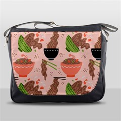 Doodle Yakisoba Seamless Pattern Background Cartoon Japanese Street Food Messenger Bag by Grandong