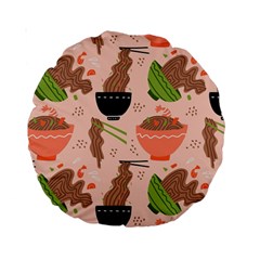 Doodle Yakisoba Seamless Pattern Background Cartoon Japanese Street Food Standard 15  Premium Round Cushions by Grandong