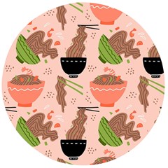 Doodle Yakisoba Seamless Pattern Background Cartoon Japanese Street Food Wooden Bottle Opener (round)