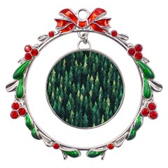 Forest Illustration Metal X mas Wreath Ribbon Ornament by Grandong