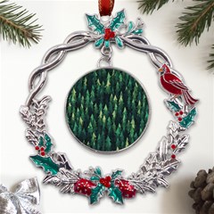 Forest Illustration Metal X mas Wreath Holly Leaf Ornament by Grandong