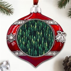 Forest Illustration Metal Snowflake And Bell Red Ornament by Grandong