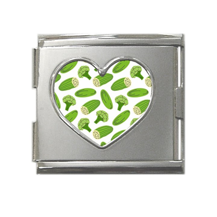 Vegetable Pattern With Composition Broccoli Mega Link Heart Italian Charm (18mm)