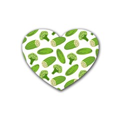 Vegetable Pattern With Composition Broccoli Rubber Heart Coaster (4 Pack)