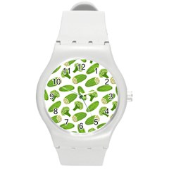 Vegetable Pattern With Composition Broccoli Round Plastic Sport Watch (m) by Grandong