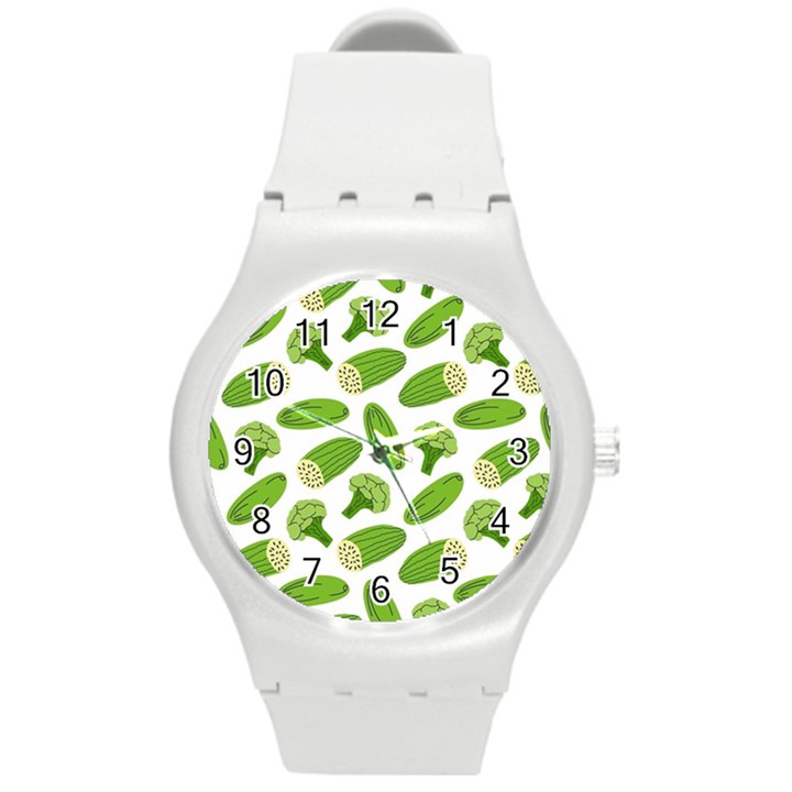 Vegetable Pattern With Composition Broccoli Round Plastic Sport Watch (M)