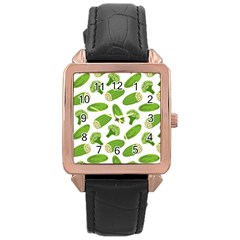 Vegetable Pattern With Composition Broccoli Rose Gold Leather Watch  by Grandong