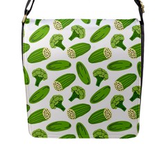 Vegetable Pattern With Composition Broccoli Flap Closure Messenger Bag (l)