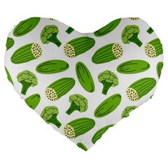 Vegetable Pattern With Composition Broccoli Large 19  Premium Flano Heart Shape Cushions