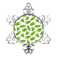 Vegetable Pattern With Composition Broccoli Metal Small Snowflake Ornament