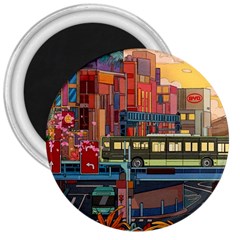 The City Style Bus Fantasy Architecture Art 3  Magnets by Grandong