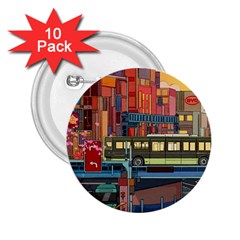 The City Style Bus Fantasy Architecture Art 2 25  Buttons (10 Pack) 