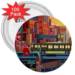 The City Style Bus Fantasy Architecture Art 3  Buttons (100 Pack)  by Grandong