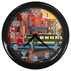 The City Style Bus Fantasy Architecture Art Wall Clock (black) by Grandong