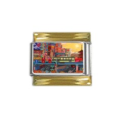 The City Style Bus Fantasy Architecture Art Gold Trim Italian Charm (9mm)