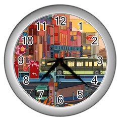 The City Style Bus Fantasy Architecture Art Wall Clock (silver) by Grandong