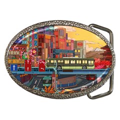 The City Style Bus Fantasy Architecture Art Belt Buckles by Grandong