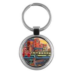 The City Style Bus Fantasy Architecture Art Key Chain (round) by Grandong