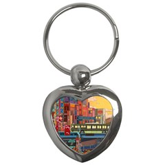 The City Style Bus Fantasy Architecture Art Key Chain (heart) by Grandong