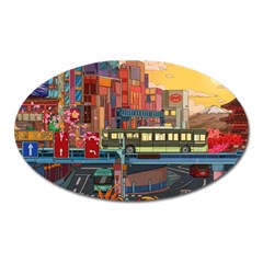 The City Style Bus Fantasy Architecture Art Oval Magnet