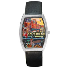 The City Style Bus Fantasy Architecture Art Barrel Style Metal Watch by Grandong