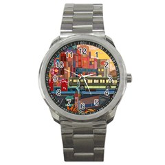 The City Style Bus Fantasy Architecture Art Sport Metal Watch by Grandong