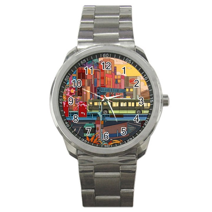 The City Style Bus Fantasy Architecture Art Sport Metal Watch