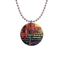 The City Style Bus Fantasy Architecture Art 1  Button Necklace by Grandong