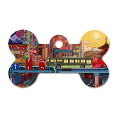 The City Style Bus Fantasy Architecture Art Dog Tag Bone (one Side) by Grandong