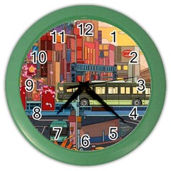 The City Style Bus Fantasy Architecture Art Color Wall Clock by Grandong