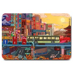 The City Style Bus Fantasy Architecture Art Large Doormat by Grandong