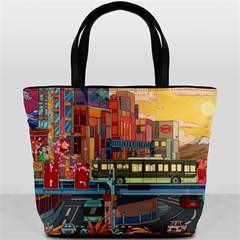 The City Style Bus Fantasy Architecture Art Bucket Bag by Grandong