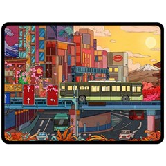 The City Style Bus Fantasy Architecture Art Fleece Blanket (large) by Grandong