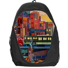 The City Style Bus Fantasy Architecture Art Backpack Bag by Grandong