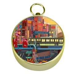 The City Style Bus Fantasy Architecture Art Gold Compasses by Grandong