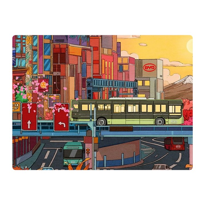 The City Style Bus Fantasy Architecture Art Two Sides Premium Plush Fleece Blanket (Mini)