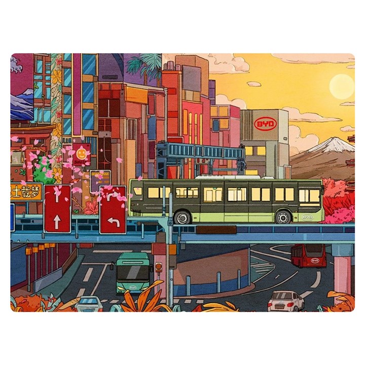 The City Style Bus Fantasy Architecture Art Two Sides Premium Plush Fleece Blanket (Extra Small)