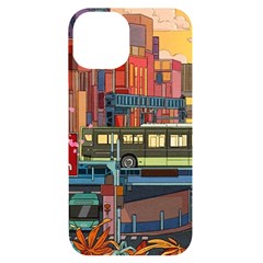 The City Style Bus Fantasy Architecture Art Iphone 14 Black Uv Print Case by Grandong