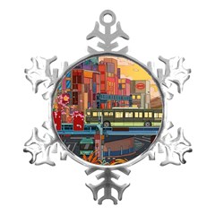 The City Style Bus Fantasy Architecture Art Metal Small Snowflake Ornament by Grandong