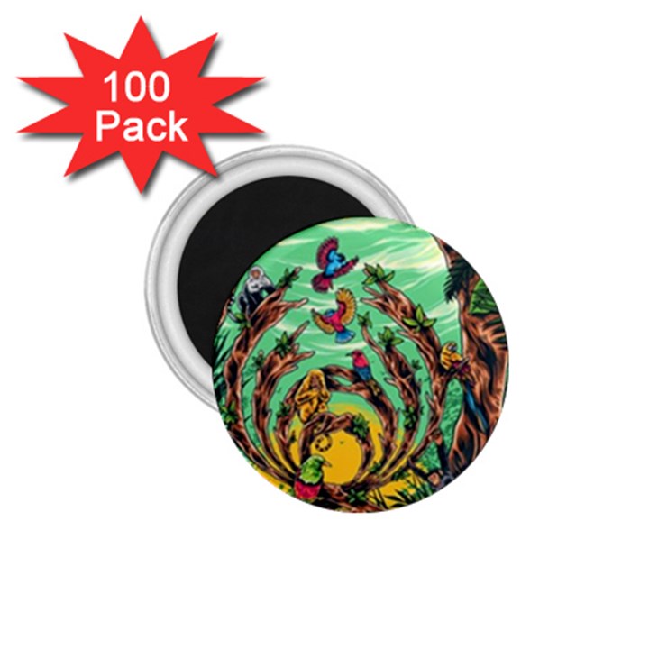 Monkey Tiger Bird Parrot Forest Jungle Style 1.75  Magnets (100 pack) 